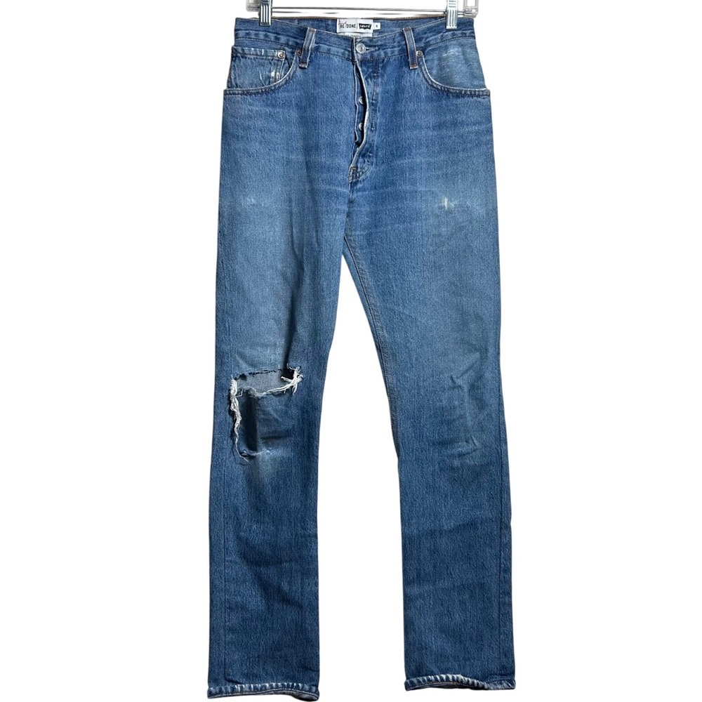 RE/DONE‎ Levis The Crawford Distressed Straight Leg Jeans Blue 26 High Rise